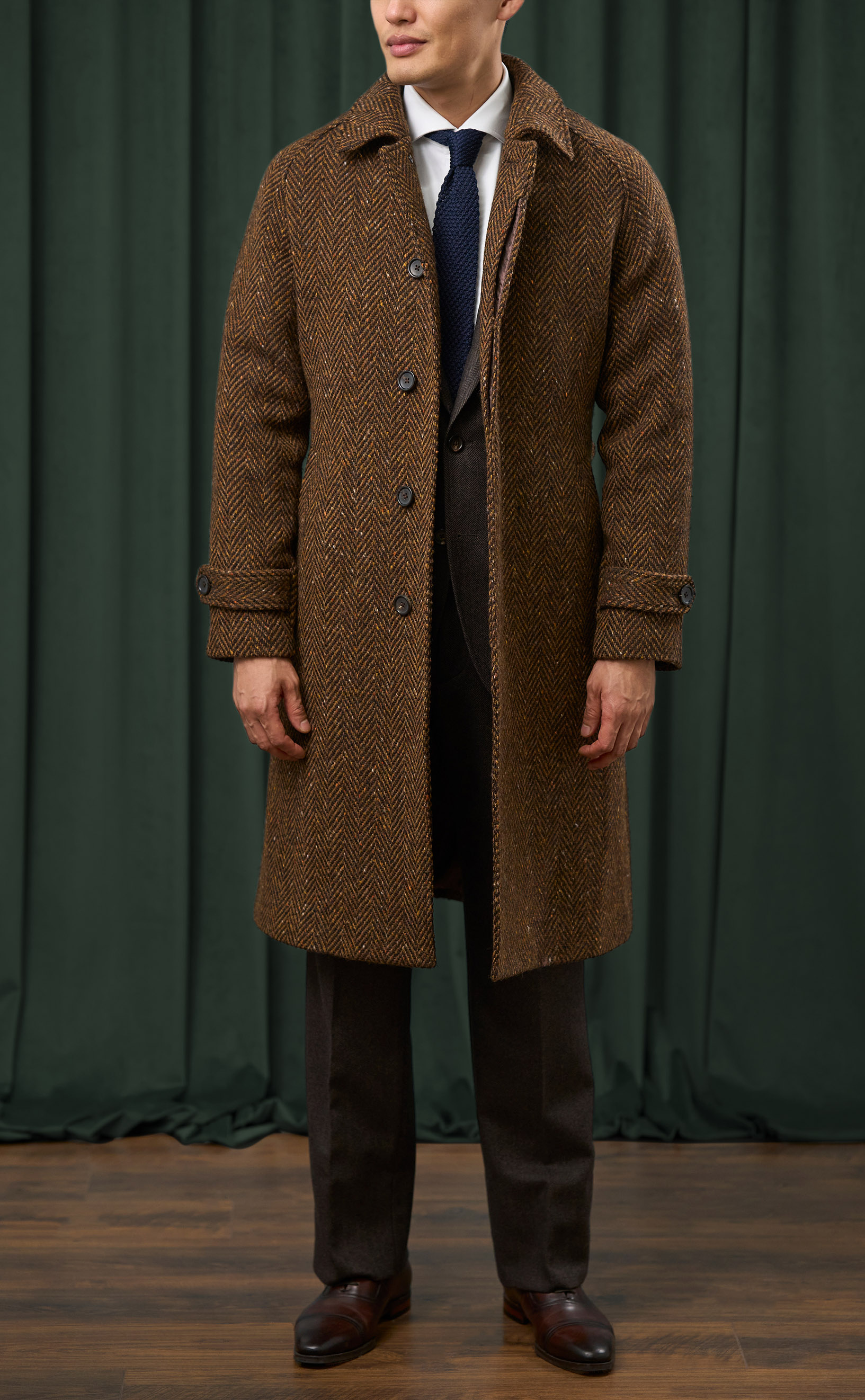 Rust Herringbone Balmacaan Coat